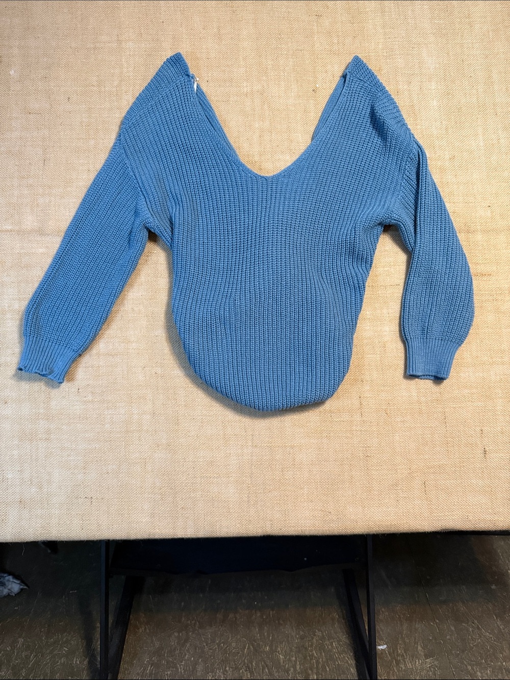 Forever 21 Light Blue Off-the-Shoulder Ribbed Sweater